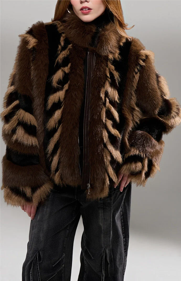 AZALEA WANG Inez Chocolate Faux Fur Jacket