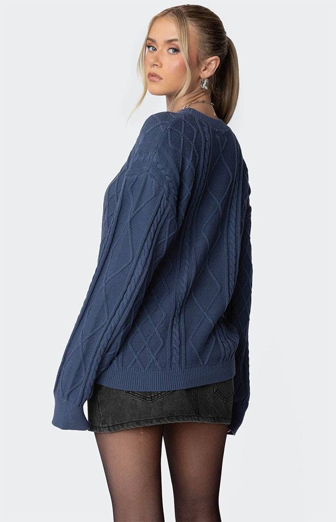 【KIXI】★(UNISEX) Lettering oversize heavy knit High-end Streetwear | CRTZ 'VVS' Heavy Jacquard Knit Zip