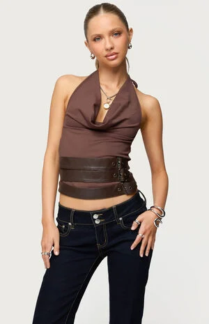 Buckle Cowl Neck Backless Top image number 1
