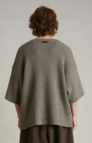 Heather Grey Heavy Waffle Knit Short Sleeve Sweater image number 4