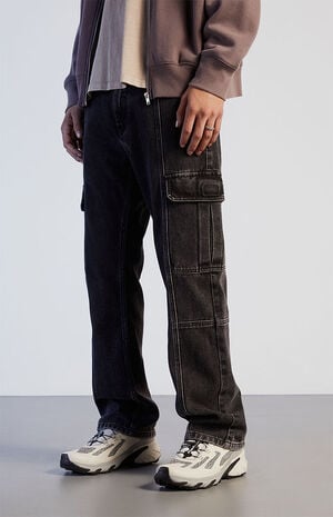 Black Straight Cargo Jeans image number 3