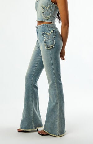 By PacSun Stretch Frayed High Waisted Flare Jeans