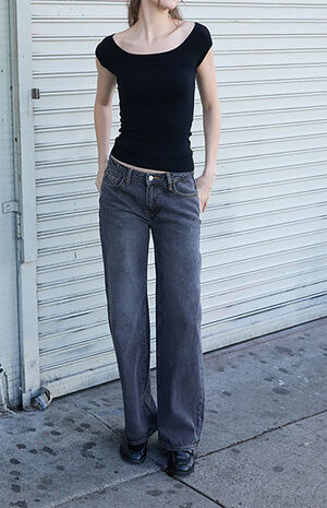 Washed Black Low Rise Straight Leg Jeans image number 4