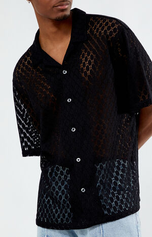 Black Lace Oversized Camp Shirt image number 2