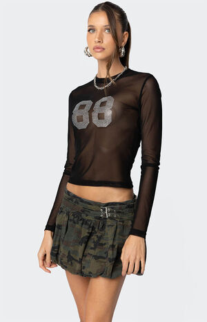 88 Rhinestone Sheer Mesh Top image number 3