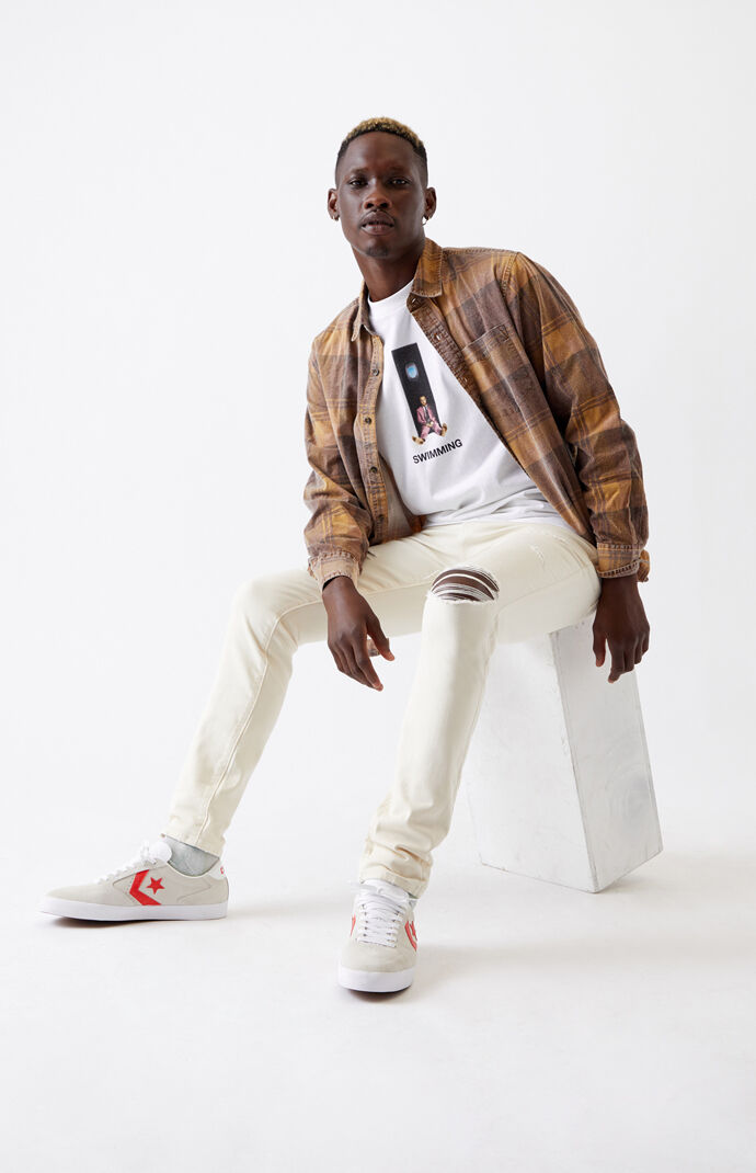 Off White Ripped Skinny Jeans