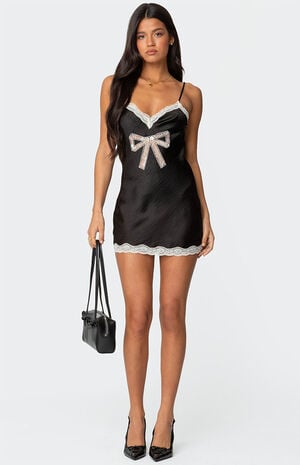 Lace Bow Satin Effect Mini Dress image number 1