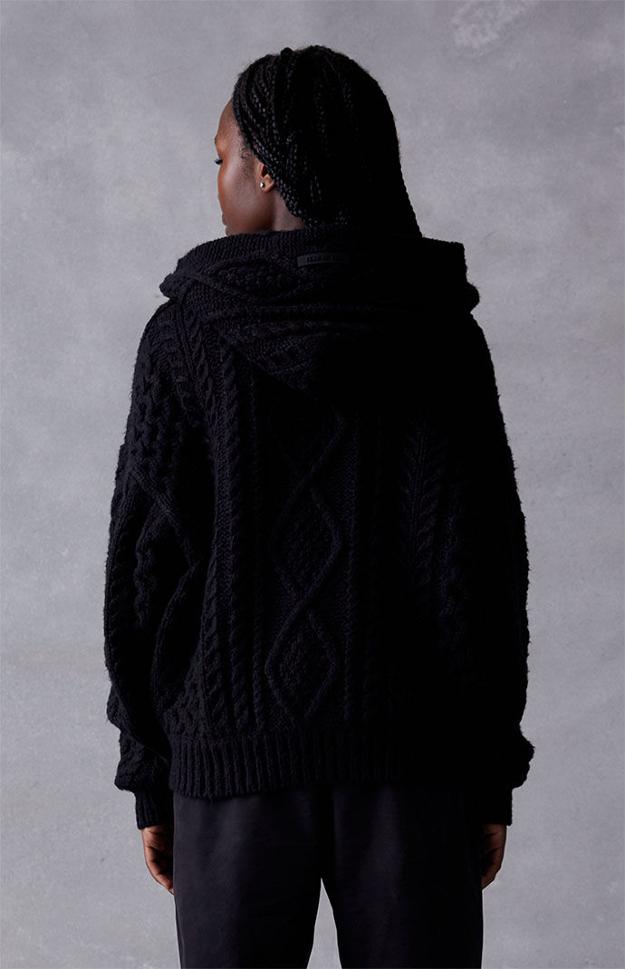 Kids Fear of God Essentials Jet Black Cable Knit Hoodie | PacSun