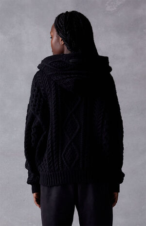 Essentials Jet Black Cable Knit Hoodie image number 4