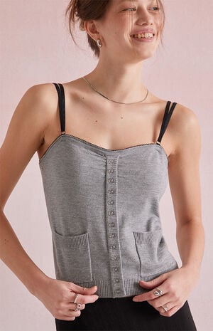Frankie Button Up Sweater Tank Top image number 2