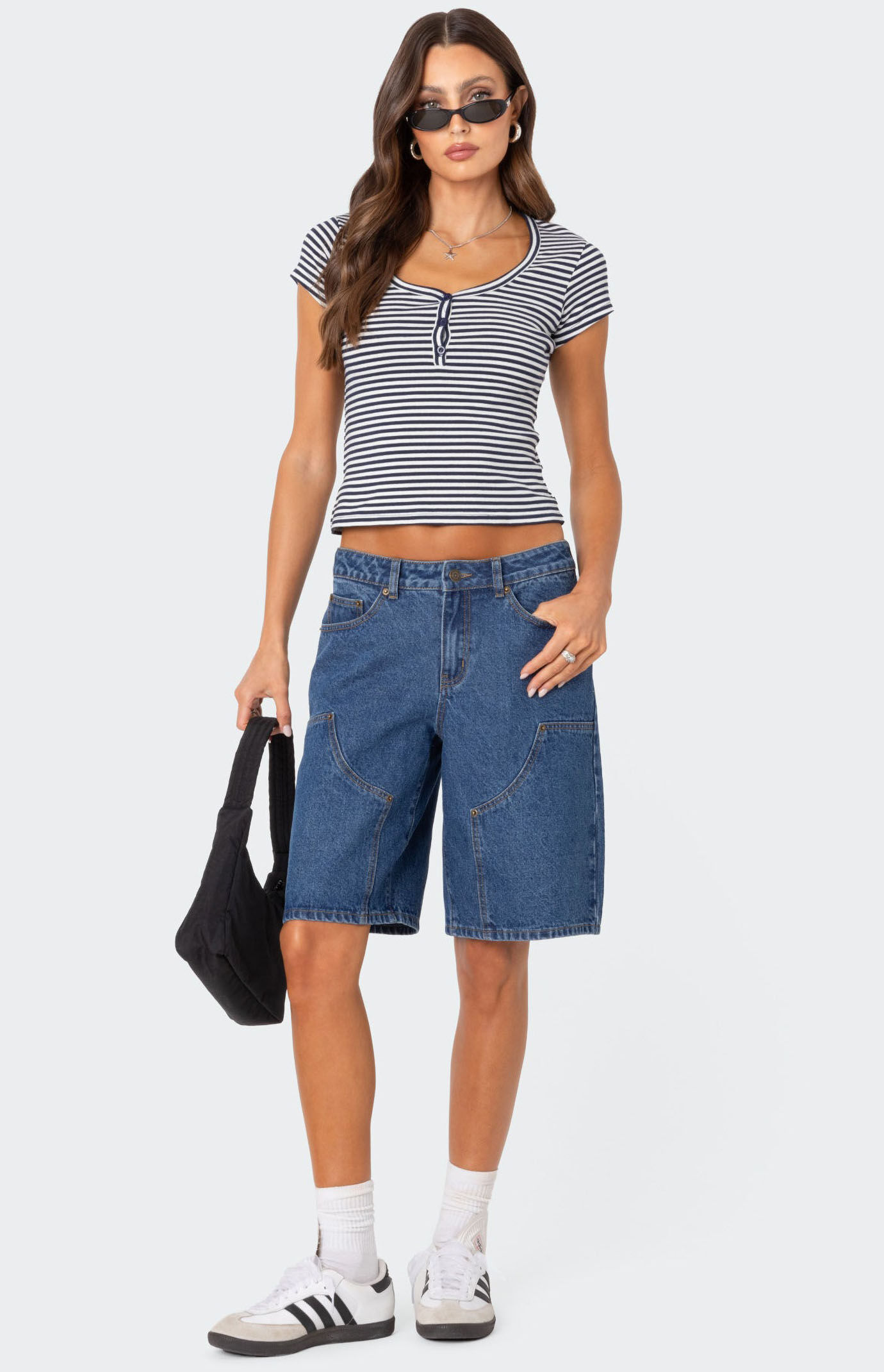 Edikted Kady Striped Henley T-Shirt