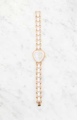 Gold & White Metal Heart Watch image number 1