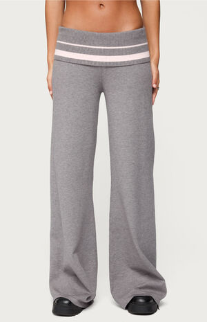 Kaliya Stripey Fold Over Knit Flared Pants image number 1