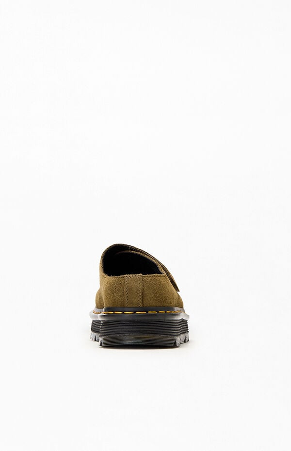 Dr Martens Olive Zebzag Suede Anywair Platform Mules