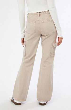 Eco Light Brown Cargo Vintage Bootcut Jeans image number 4
