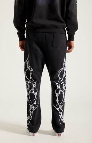 Washed Black Graphic Fleece Straight Leg Sweatpants image number 4