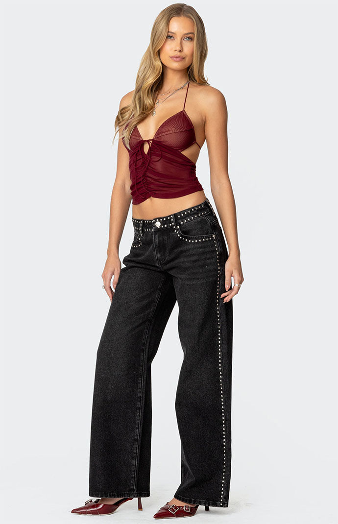 Edikted Strappy Ruched Mesh Top | PacSun