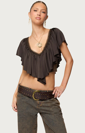 Deena Ruffled V Neck Top image number 1