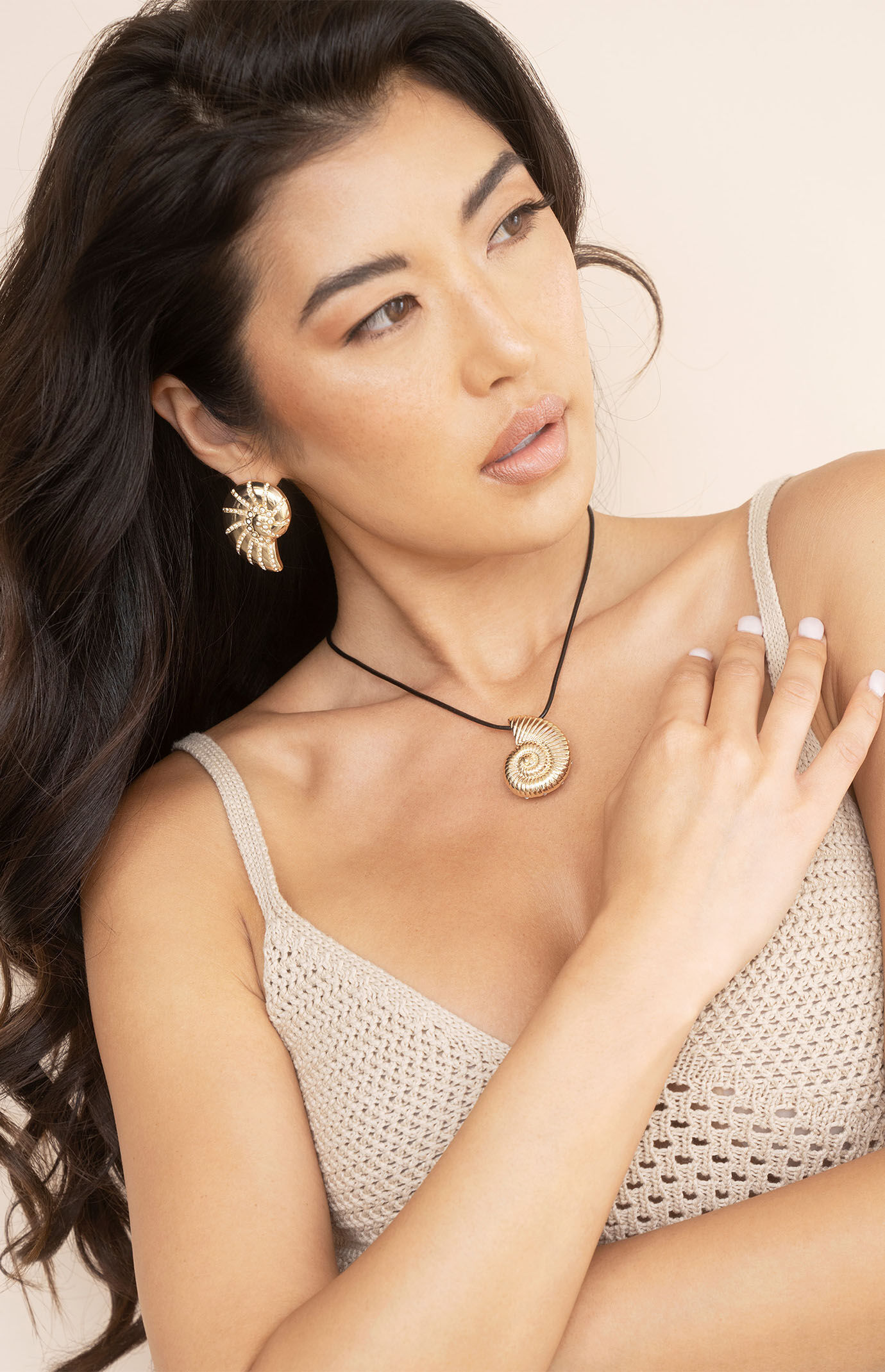 Ettika Nautilus Shell Pendant Black Cord Necklace