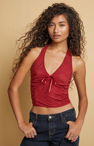 Aimee Bow Lace Halter Top image number 1