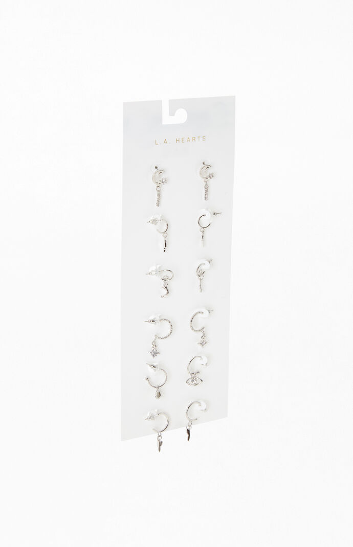 6 Pack Silver Charmed Earrings