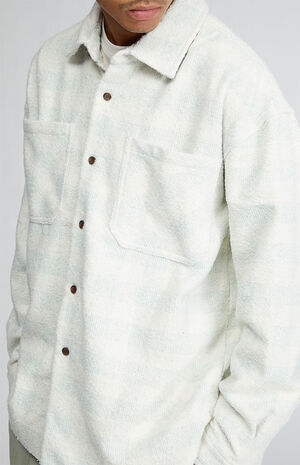 Gray Wooly Plaid Textured Shacket image number 4