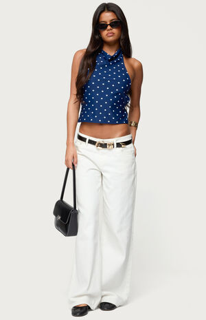 Raiya Polka Dot Backless Halter Top image number 5