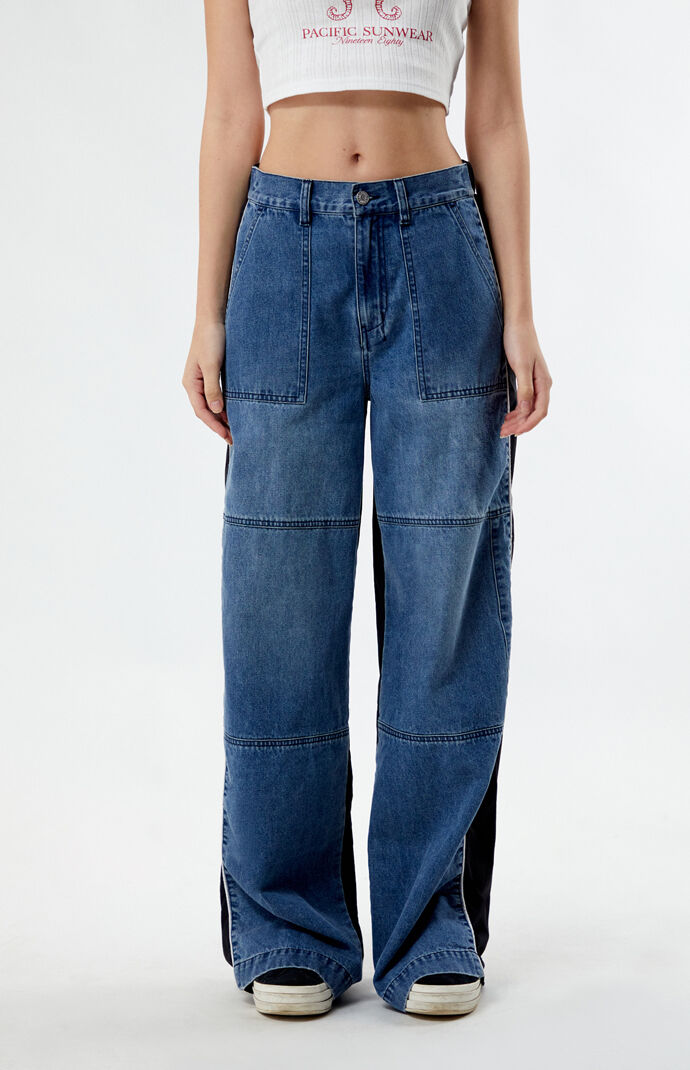 PacSun Denim Nylon Low Rise Baggy Track Pants PacSun