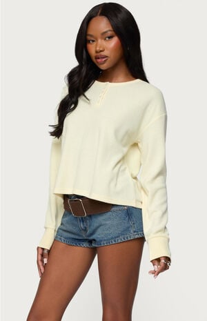 Deni Long Sleeve Henley Waffle Top image number 2