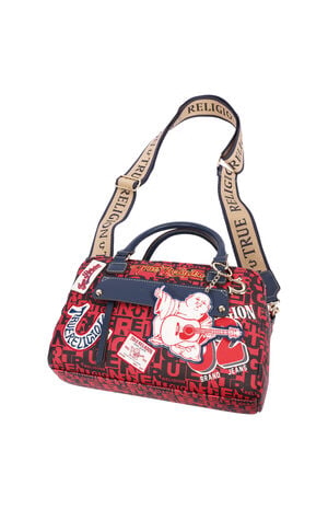 Red Multi Patch Graphic Satchel Bag image number 8