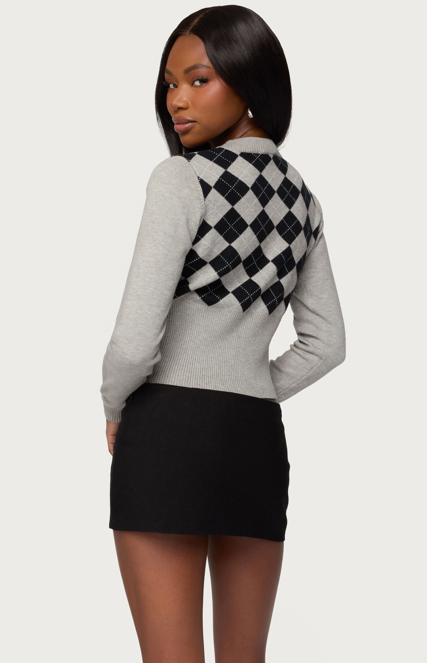 Edikted Noya Argyle Knit Cardigan