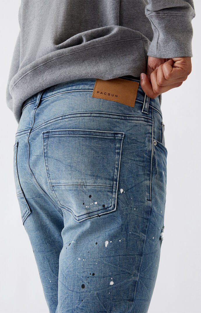 Medium Ripped Splatter Stacked Skinny Jeans