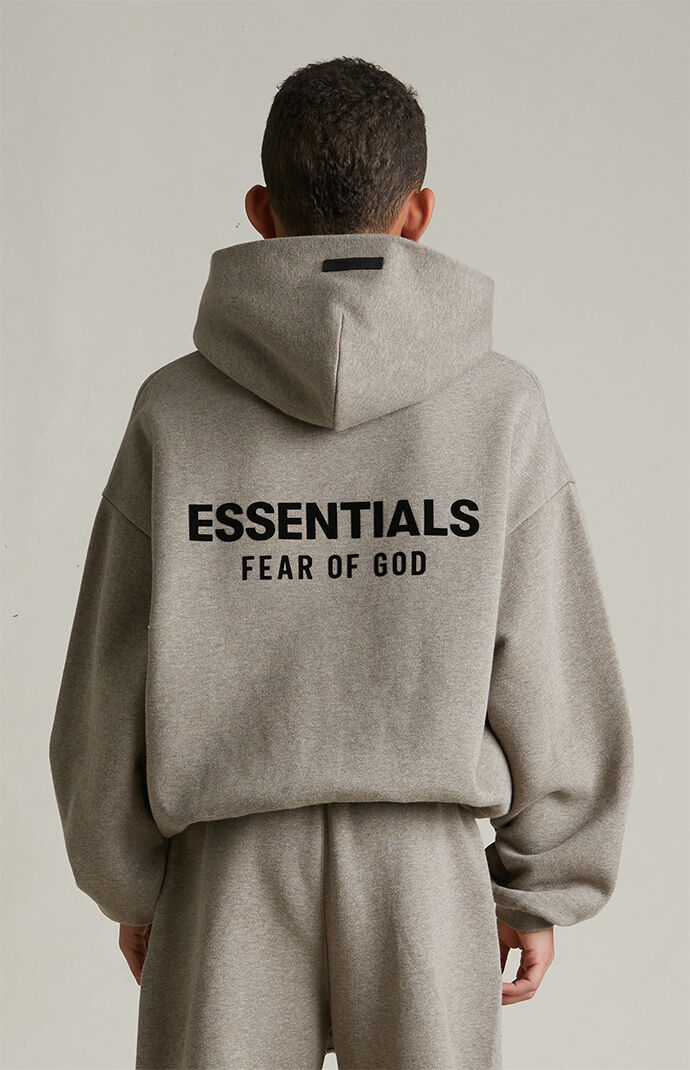 Fear of God Essentials Kids Heather Grey Fleece Hoodie | Pacsun