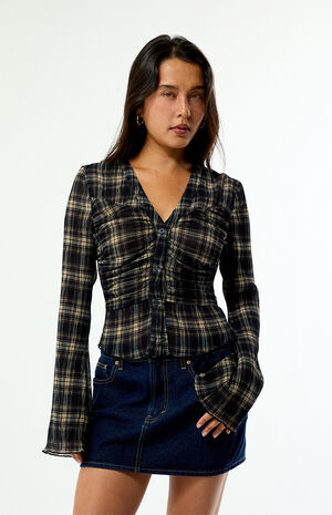 Sara Plaid Button Up Long Sleeve Top image number 2
