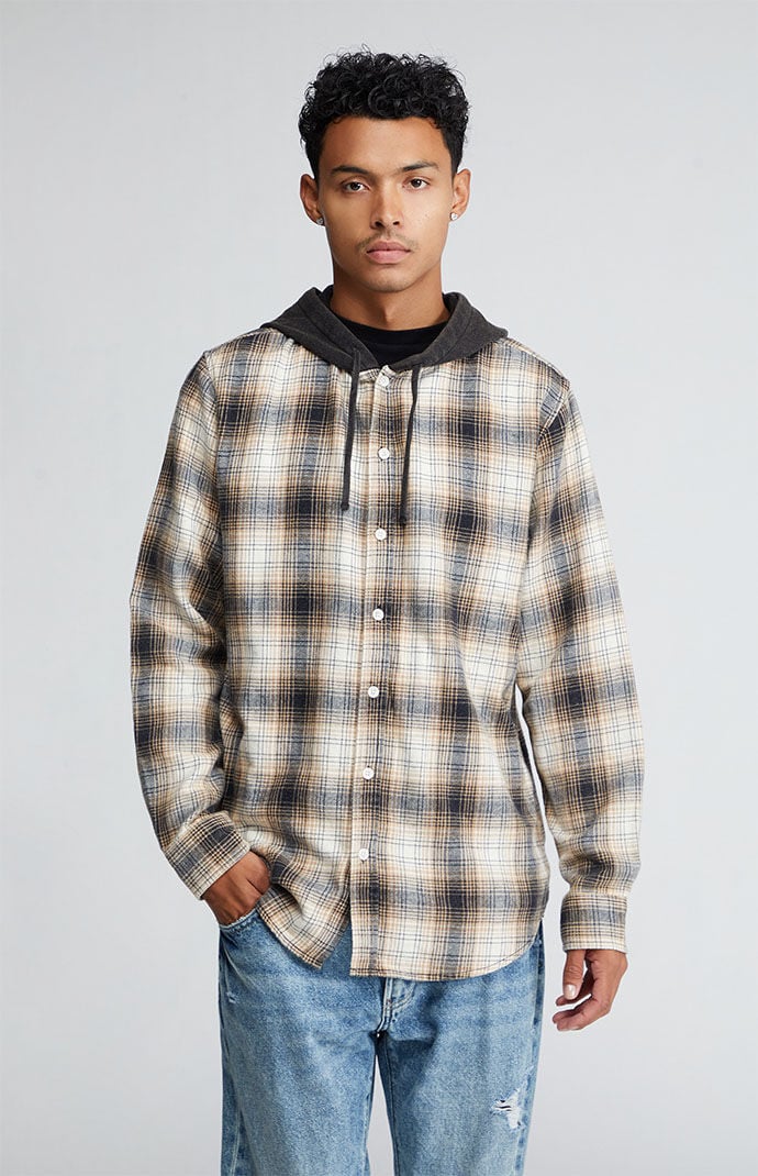PacSun Lumber Plaid Long Sleeve Hooded Shirt PacSun