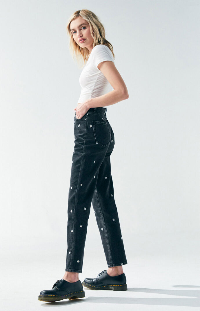 black flower jeans