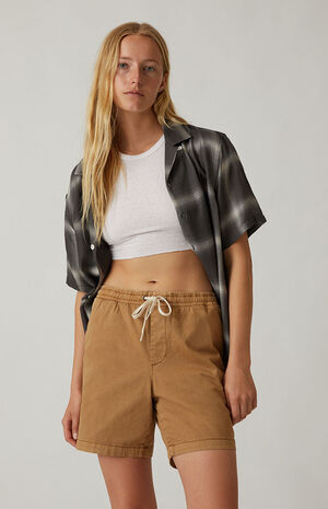 Khaki Twill Volley Shorts image number 1