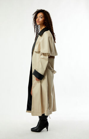 Vegan Leather Trim Trench Coat image number 2