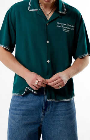 x PacSun ESDA Chain Stitch Cropped Camp Shirt image number 5