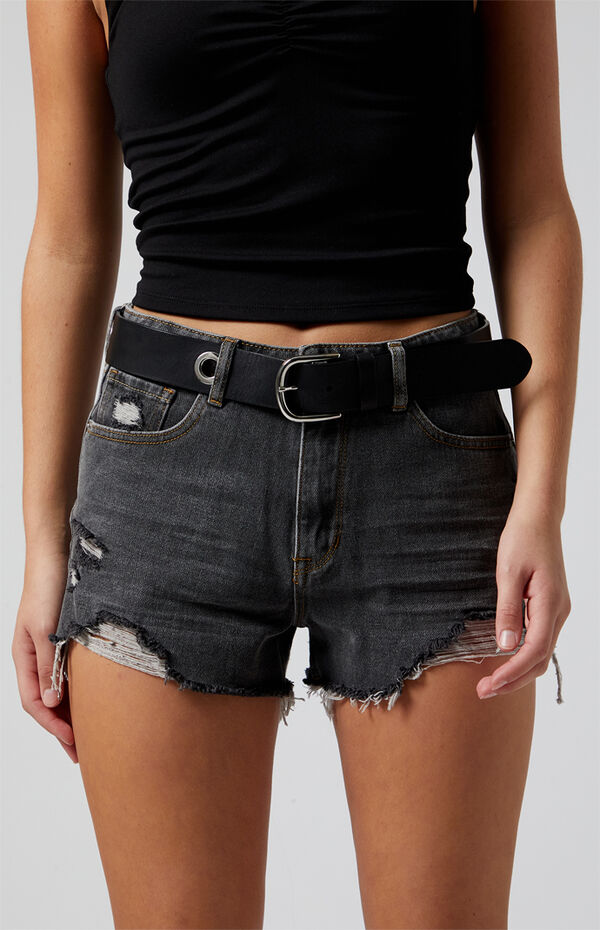 Pacsun Black Ripped Zip Fly High Waisted Denim Festival Shorts