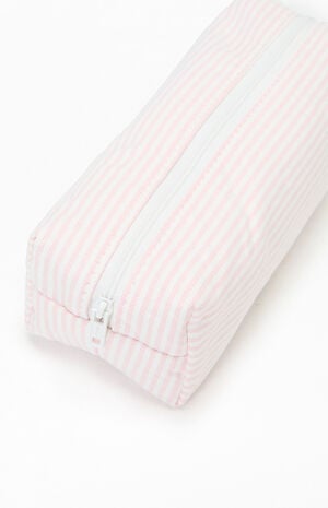 White & Pink Striped Makeup Bag image number 2