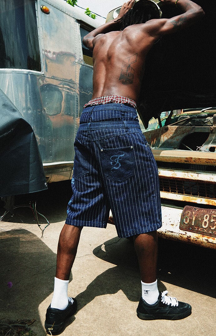 FUTURE SAINT Pinstripe Baggy Denim Shorts | PacSun