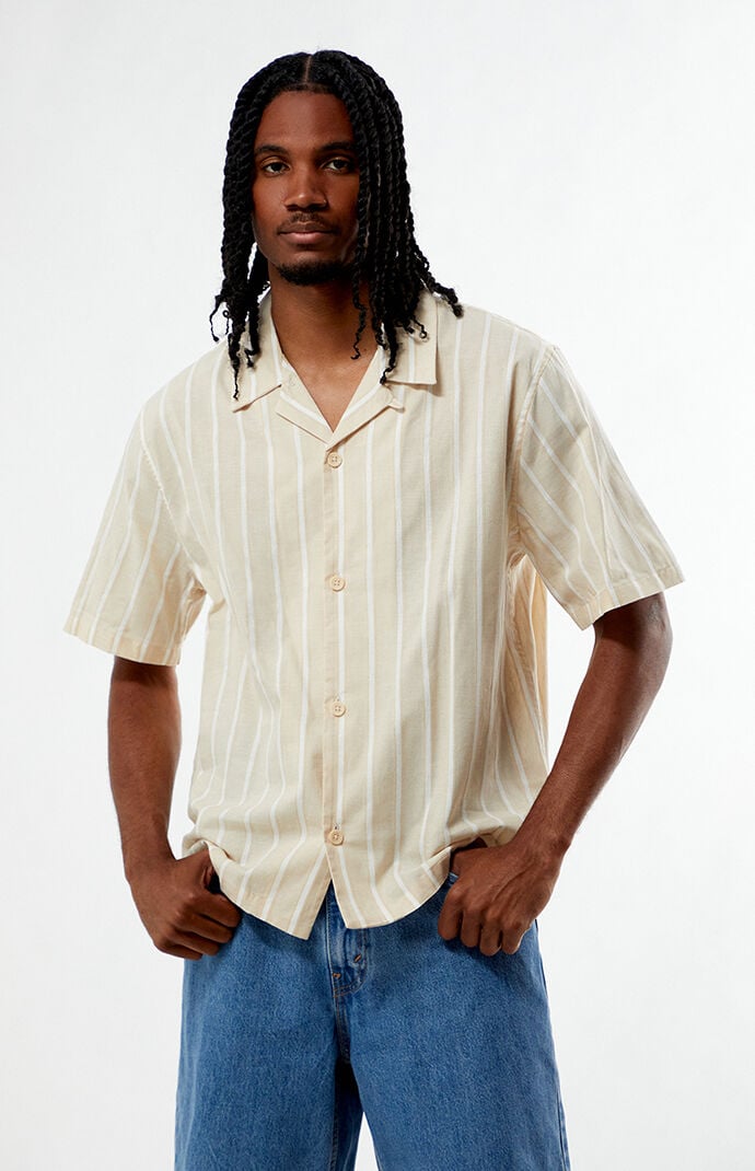 Pacsun Tan Striped Oversized Camp Shirt