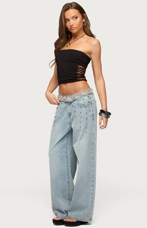 Oaklee Studded Low Rise Baggy Jeans image number 4
