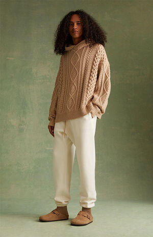 Gold Heather Cable Knit Hoodie image number 5
