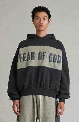 Iron Grey Heather Paneled Cropped Relaxed Hoodie image number 2