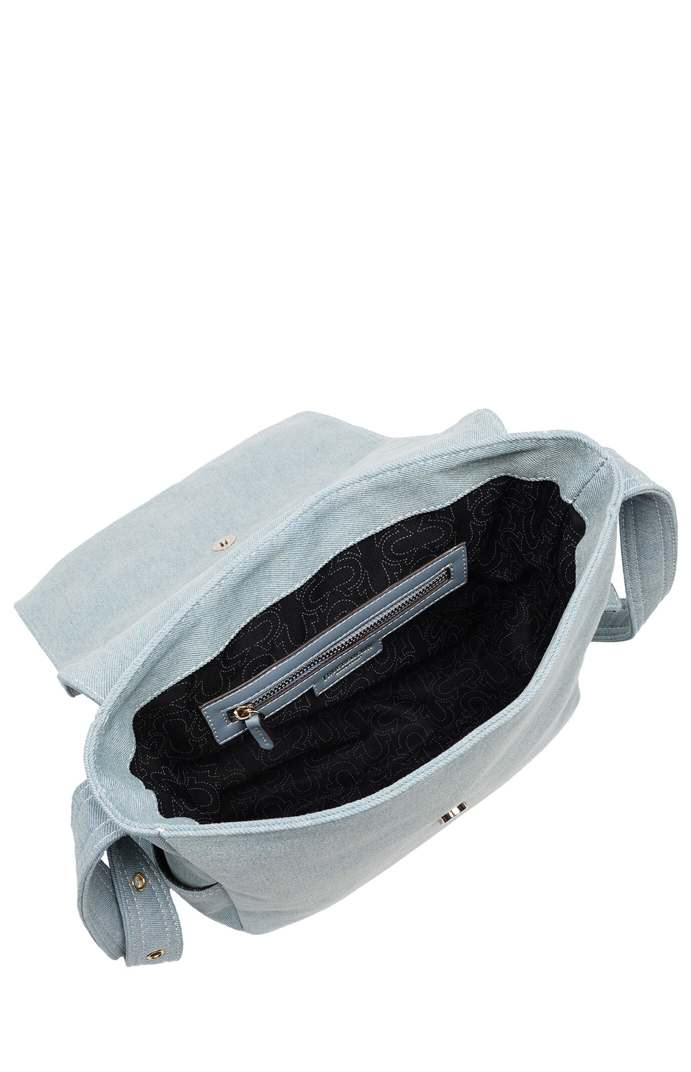 True Religion Blue Denim Multi Patch Messenger Bag