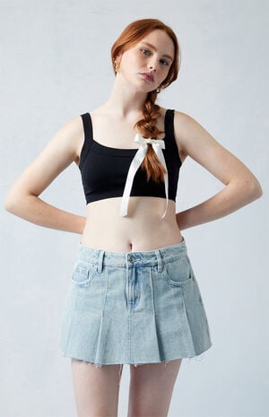 Eco Light Indigo Low Rise Pleated Denim Mini Skirt image number 2