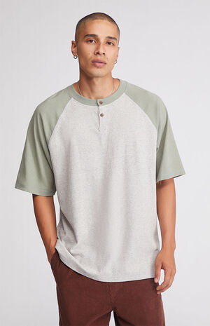 Green & Gray Boxy Raglan Henley T-Shirt image number 1
