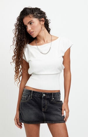 Piper Black Contrast Stitch Low Rise Jean Micro Mini Skirt image number 3